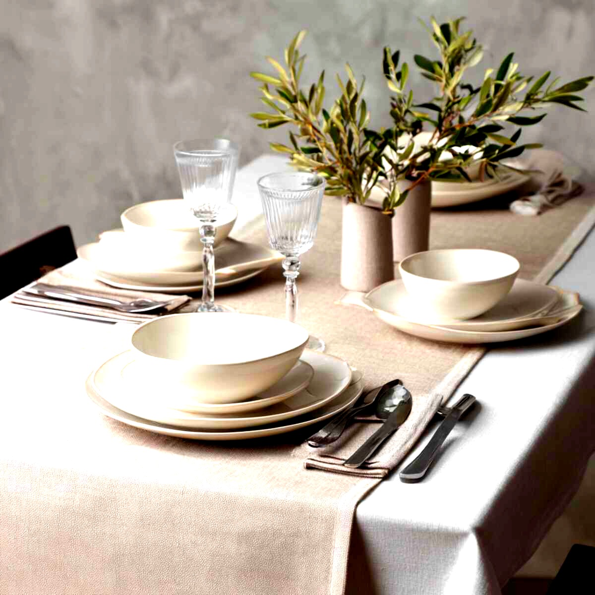 Modern minimalist table setting for a private dinner