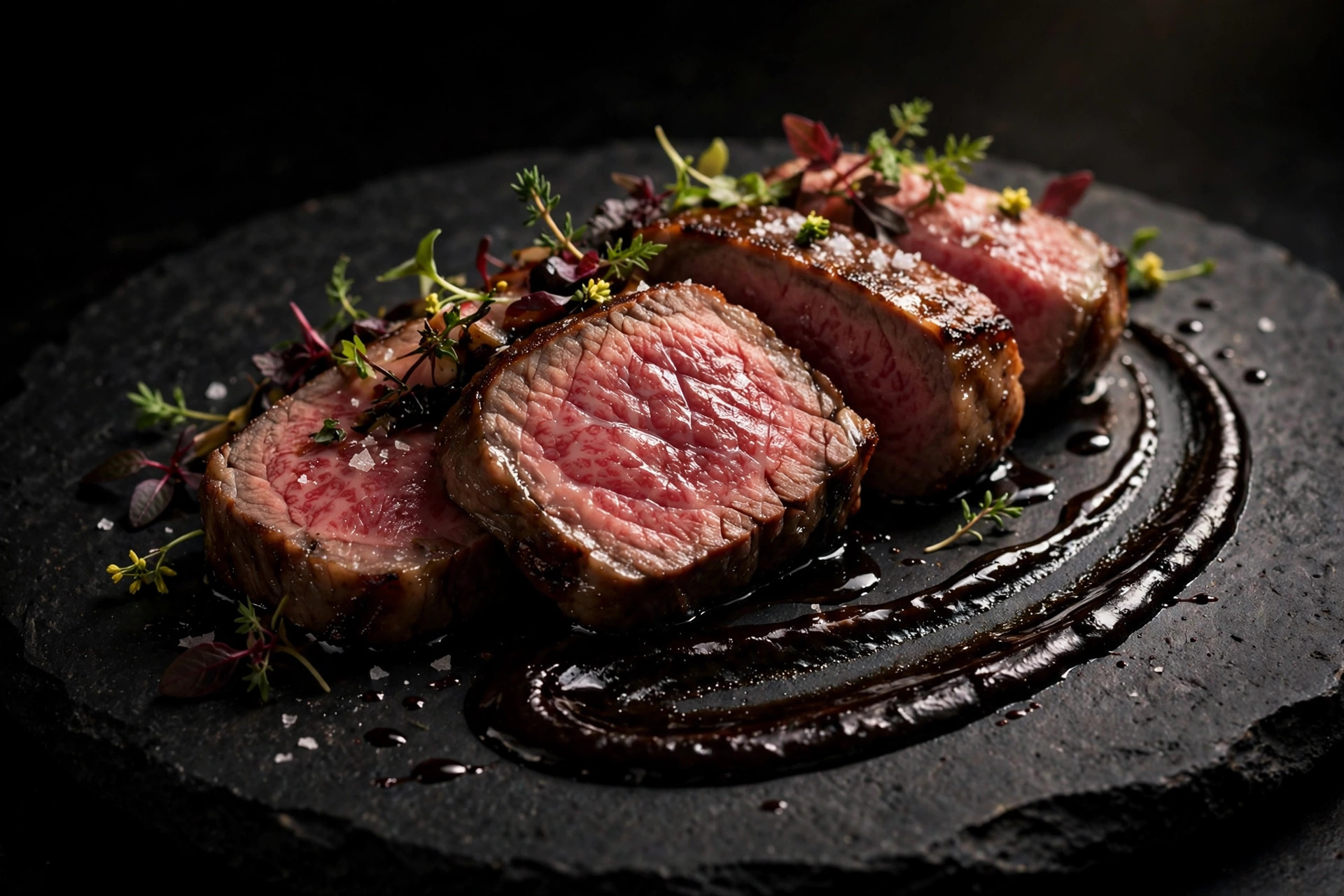 Sliced A5 wagyu with bone-marrow reduction
