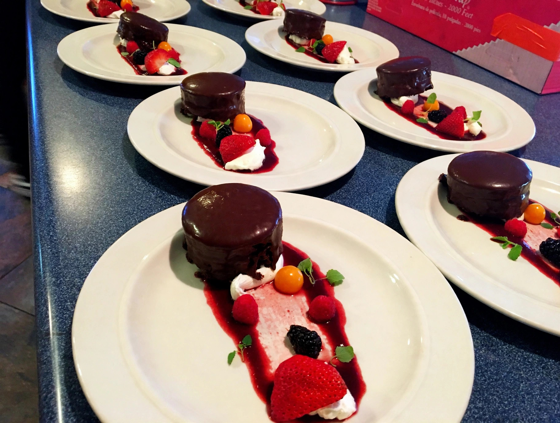 Chocolate desserts with fresh berries