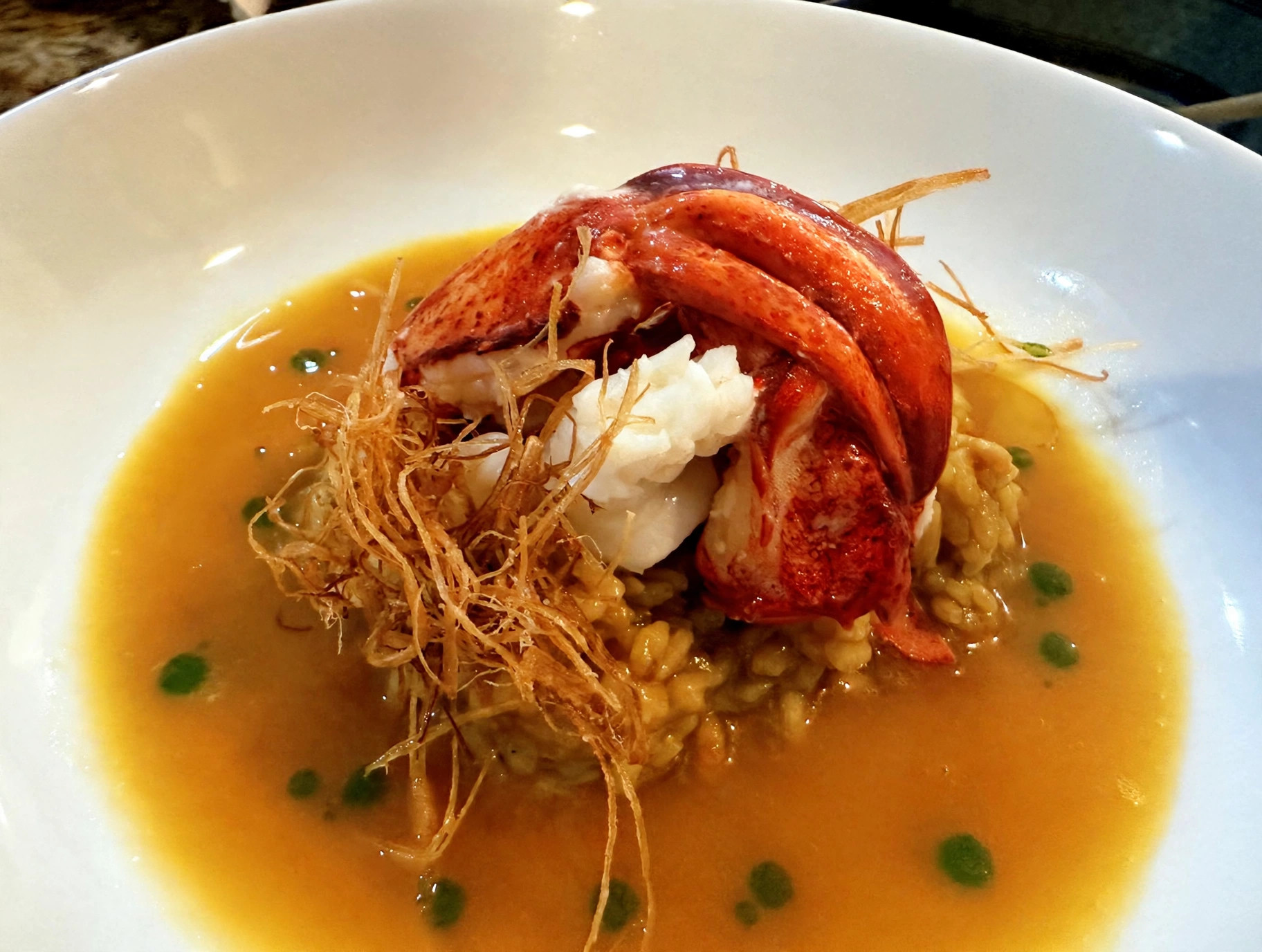 Lobster risotto with crispy leeks