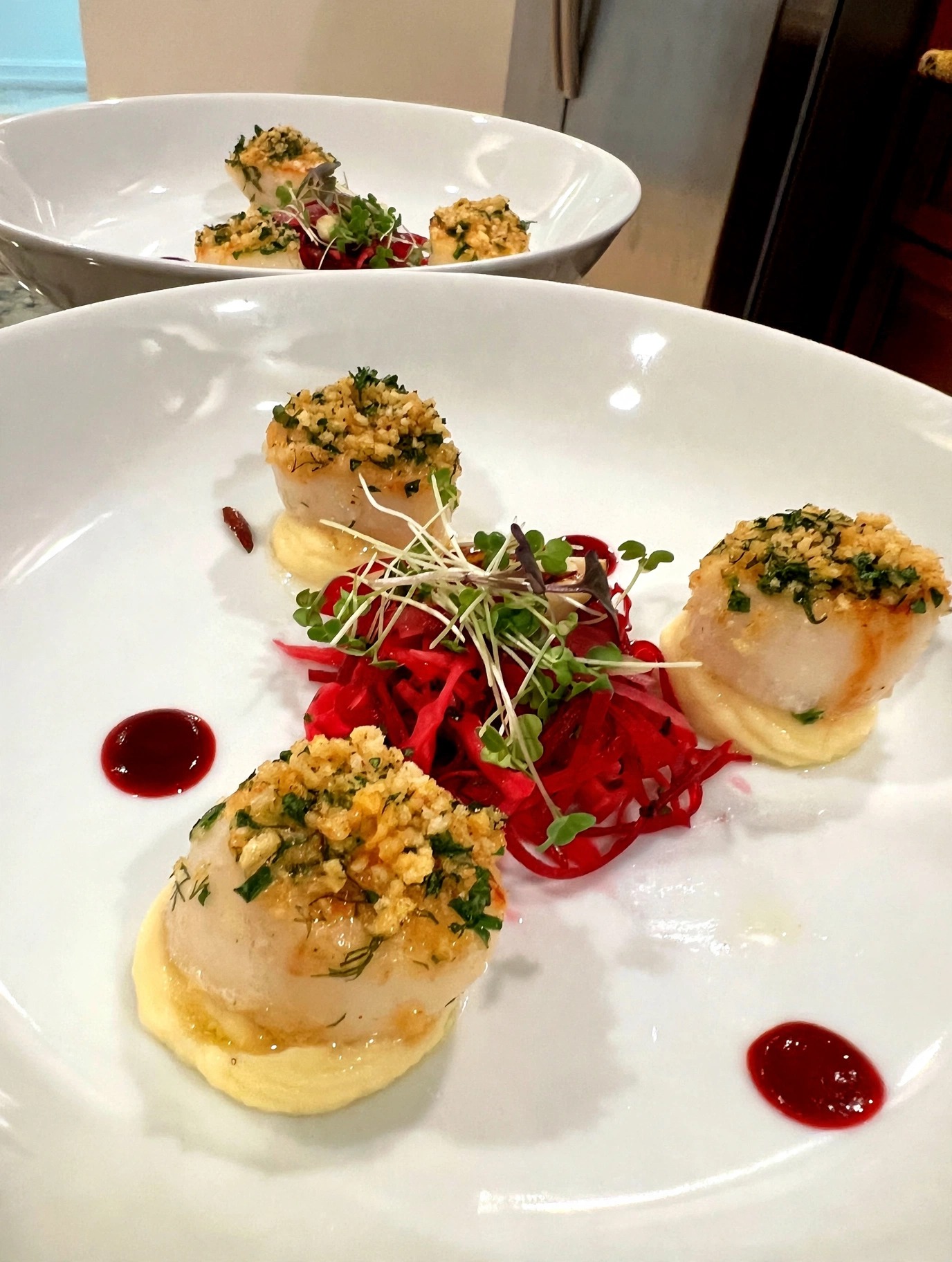 Seared scallops with beet slaw by Chef Tony