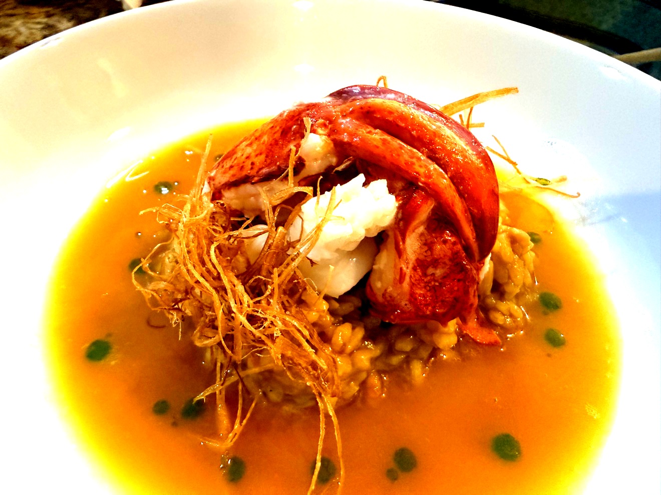 Lobster risotto plated for dinner service